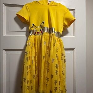 Pikachu Yellow Hooded Girls Dress with Gold Foil Accents